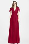 ColsBM Rosie Dark Red Elegant A-line V-neck Short Sleeve Zip up Bridesmaid Dresses