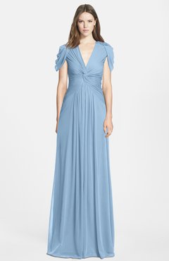 ColsBM Rosie Dusty Blue Elegant A-line V-neck Short Sleeve Zip up Bridesmaid Dresses