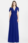 ColsBM Rosie Electric Blue Elegant A-line V-neck Short Sleeve Zip up Bridesmaid Dresses