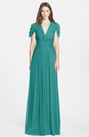 ColsBM Rosie Emerald Green Elegant A-line V-neck Short Sleeve Zip up Bridesmaid Dresses