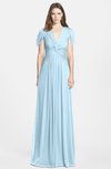 ColsBM Rosie Ice Blue Elegant A-line V-neck Short Sleeve Zip up Bridesmaid Dresses