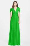 ColsBM Rosie Jasmine Green Elegant A-line V-neck Short Sleeve Zip up Bridesmaid Dresses