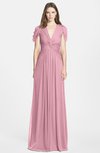 ColsBM Rosie Light Coral Elegant A-line V-neck Short Sleeve Zip up Bridesmaid Dresses