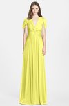 ColsBM Rosie Pale Yellow Elegant A-line V-neck Short Sleeve Zip up Bridesmaid Dresses
