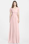 ColsBM Rosie Pastel Pink Elegant A-line V-neck Short Sleeve Zip up Bridesmaid Dresses