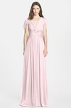 ColsBM Rosie Petal Pink Elegant A-line V-neck Short Sleeve Zip up Bridesmaid Dresses