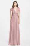 ColsBM Rosie Silver Pink Elegant A-line V-neck Short Sleeve Zip up Bridesmaid Dresses
