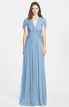 ColsBM Rosie Sky Blue Elegant A-line V-neck Short Sleeve Zip up Bridesmaid Dresses
