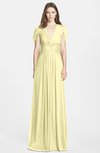 ColsBM Rosie Soft Yellow Elegant A-line V-neck Short Sleeve Zip up Bridesmaid Dresses