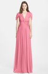 ColsBM Rosie Watermelon Elegant A-line V-neck Short Sleeve Zip up Bridesmaid Dresses