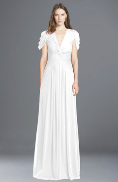 ColsBM Rosie White Elegant A-line V-neck Short Sleeve Zip up Bridesmaid Dresses