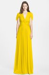 ColsBM Rosie Yellow Elegant A-line V-neck Short Sleeve Zip up Bridesmaid Dresses