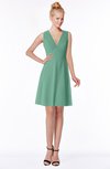 ColsBM Rivka Beryl Green Glamorous Fit-n-Flare V-neck Zip up Chiffon Knee Length Bridesmaid Dresses