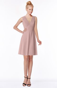 ColsBM Rivka Blush Pink Glamorous Fit-n-Flare V-neck Zip up Chiffon Knee Length Bridesmaid Dresses