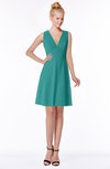 ColsBM Rivka Emerald Green Glamorous Fit-n-Flare V-neck Zip up Chiffon Knee Length Bridesmaid Dresses