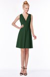 ColsBM Rivka Hunter Green Glamorous Fit-n-Flare V-neck Zip up Chiffon Knee Length Bridesmaid Dresses
