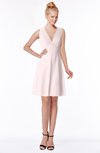 ColsBM Rivka Light Pink Glamorous Fit-n-Flare V-neck Zip up Chiffon Knee Length Bridesmaid Dresses