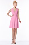 ColsBM Rivka Pink Glamorous Fit-n-Flare V-neck Zip up Chiffon Knee Length Bridesmaid Dresses