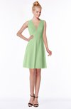 ColsBM Rivka Sage Green Glamorous Fit-n-Flare V-neck Zip up Chiffon Knee Length Bridesmaid Dresses