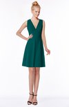 ColsBM Rivka Shaded Spruce Glamorous Fit-n-Flare V-neck Zip up Chiffon Knee Length Bridesmaid Dresses
