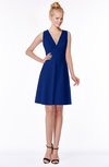 ColsBM Rivka Sodalite Blue Glamorous Fit-n-Flare V-neck Zip up Chiffon Knee Length Bridesmaid Dresses