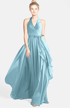 ColsBM Anya Aqua Glamorous A-line Sleeveless Zip up Chiffon Ribbon Bridesmaid Dresses