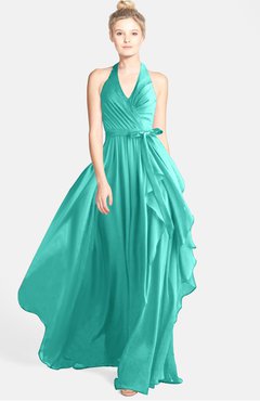 ColsBM Anya Blue Turquoise Glamorous A-line Sleeveless Zip up Chiffon Ribbon Bridesmaid Dresses