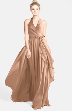 ColsBM Anya Burnt Orange Glamorous A-line Sleeveless Zip up Chiffon Ribbon Bridesmaid Dresses