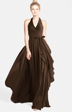 ColsBM Anya Chocolate Brown Glamorous A-line Sleeveless Zip up Chiffon Ribbon Bridesmaid Dresses