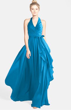 ColsBM Anya Cornflower Blue Glamorous A-line Sleeveless Zip up Chiffon Ribbon Bridesmaid Dresses