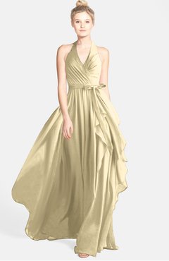 ColsBM Anya Cornhusk Glamorous A-line Sleeveless Zip up Chiffon Ribbon Bridesmaid Dresses