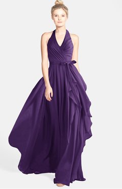 ColsBM Anya Dark Purple Glamorous A-line Sleeveless Zip up Chiffon Ribbon Bridesmaid Dresses