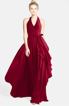 ColsBM Anya Dark Red Glamorous A-line Sleeveless Zip up Chiffon Ribbon Bridesmaid Dresses