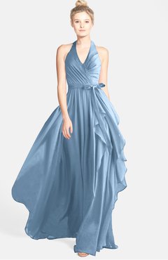 ColsBM Anya Dusty Blue Glamorous A-line Sleeveless Zip up Chiffon Ribbon Bridesmaid Dresses