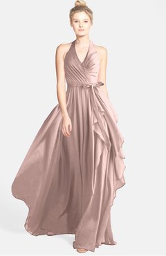 ColsBM Anya Dusty Rose Glamorous A-line Sleeveless Zip up Chiffon Ribbon Bridesmaid Dresses