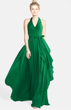 ColsBM Anya Green Glamorous A-line Sleeveless Zip up Chiffon Ribbon Bridesmaid Dresses