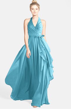 ColsBM Anya Light Blue Glamorous A-line Sleeveless Zip up Chiffon Ribbon Bridesmaid Dresses
