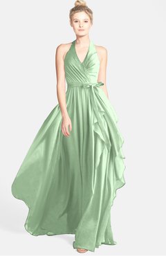 ColsBM Anya Light Green Glamorous A-line Sleeveless Zip up Chiffon Ribbon Bridesmaid Dresses