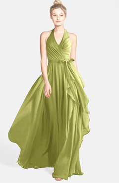 ColsBM Anya Linden Green Glamorous A-line Sleeveless Zip up Chiffon Ribbon Bridesmaid Dresses