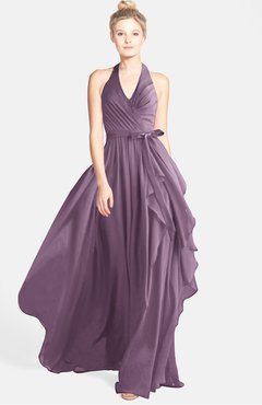 ColsBM Anya Mauve Glamorous A-line Sleeveless Zip up Chiffon Ribbon Bridesmaid Dresses
