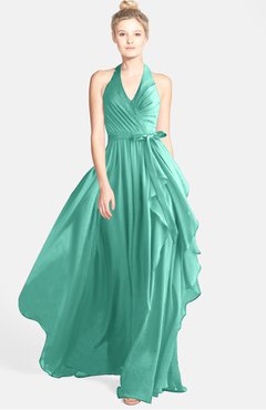 ColsBM Anya Mint Green Glamorous A-line Sleeveless Zip up Chiffon Ribbon Bridesmaid Dresses