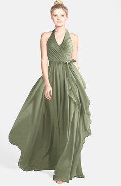 ColsBM Anya Moss Green Glamorous A-line Sleeveless Zip up Chiffon Ribbon Bridesmaid Dresses