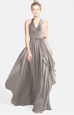ColsBM Anya Mushroom Glamorous A-line Sleeveless Zip up Chiffon Ribbon Bridesmaid Dresses