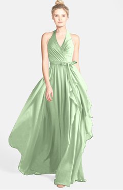 ColsBM Anya Pale Green Glamorous A-line Sleeveless Zip up Chiffon Ribbon Bridesmaid Dresses