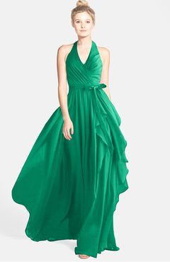 ColsBM Anya Pepper Green Glamorous A-line Sleeveless Zip up Chiffon Ribbon Bridesmaid Dresses