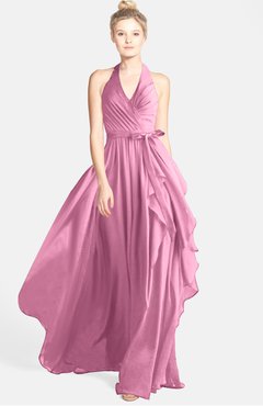 ColsBM Anya Pink Glamorous A-line Sleeveless Zip up Chiffon Ribbon Bridesmaid Dresses