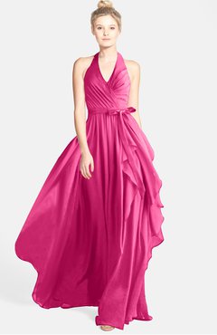 ColsBM Anya Rose Pink Glamorous A-line Sleeveless Zip up Chiffon Ribbon Bridesmaid Dresses