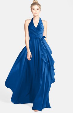 ColsBM Anya Royal Blue Glamorous A-line Sleeveless Zip up Chiffon Ribbon Bridesmaid Dresses
