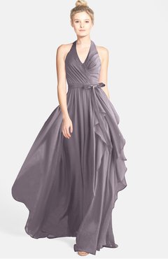 ColsBM Anya Sea Fog Glamorous A-line Sleeveless Zip up Chiffon Ribbon Bridesmaid Dresses