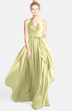 ColsBM Anya Wax Yellow Glamorous A-line Sleeveless Zip up Chiffon Ribbon Bridesmaid Dresses